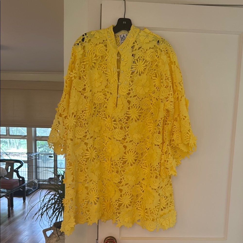 Yellow La Vie Style House  Lace Floral mini Caftan